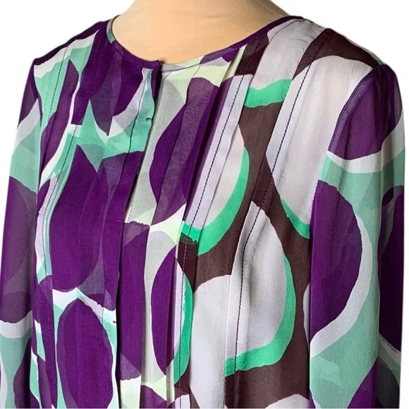 Diane Von Furstenberg Silk Mini Dress Purple Mint Retro Dot Drop Waist Size 8 - Picture 3 of 16